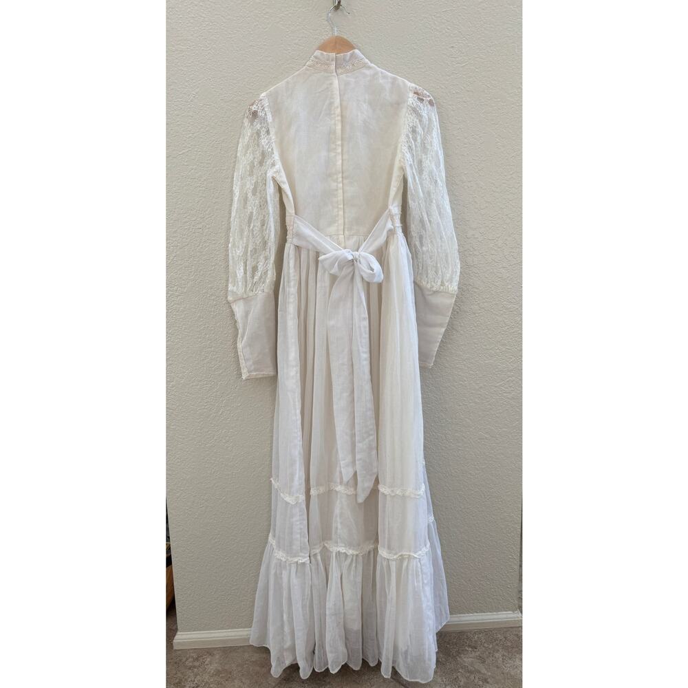 1970s Gunne Sax Victorian Lace Wedding Dress | White Prairie Maxi Dress - Picture 7 of 12